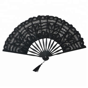 Europese Kwaliteit Wit Zwart Beige Bruiloft Decoraties Mooie Kant Fan Met Bamboe Voor Bruiloften - Product Image 3