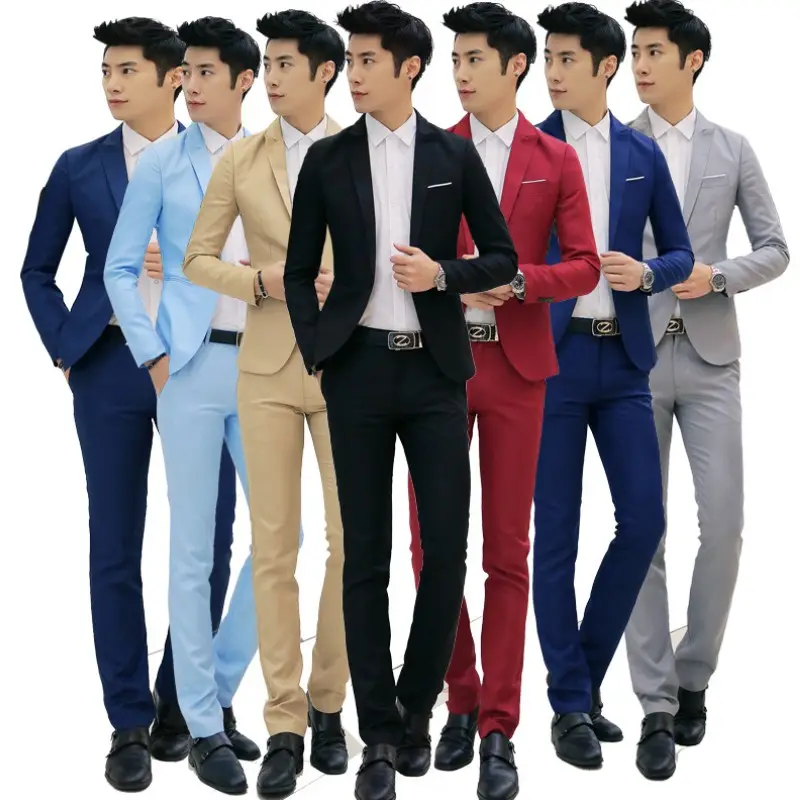 8 renk M-3XL erkek giyim seti iki parçalı bir düğme iş rahat erkek takım elbise toptan ceket ve uzun pantolon tedarikçisi