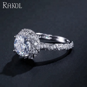 RAKOL RP2044 Wedding Bridal Jewelry Thiết Kế Đơn Giản Micro Inlay Kim Cương Pha Lê Zircon CZ Flower Engagement Ring - Product Image 2