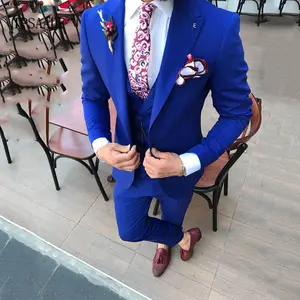 2019 bleu Africain De Mariage 3 Pièces Entreprise Image Réelle Hommes Costume YF067