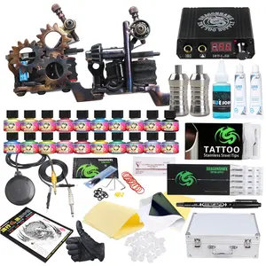 Groothandel Dragonhawk Compleet Tattoo Kit Twee Handgemaakte Spoel Tattoo Guns 20 inkten Ali-60