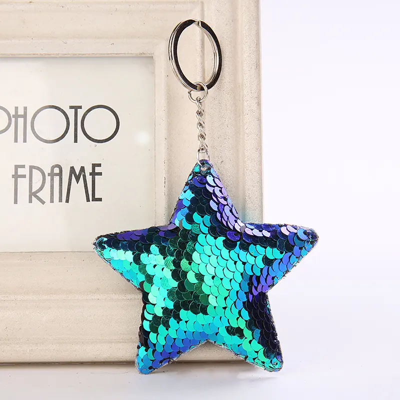 Cute Chaveiro Star Keychain Glitter Pompom Sequins Key Chain Gifts for Women Llaveros Mujer Car Bag Accessories Key Ring