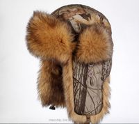 Tela brillante y estampado de camuflaje para invierno, gorro de piel de estilo ruso, ushanka