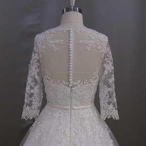 AK003 top qualité Français Dentelle col rond robe avec manches long train de mariage robe de mariage 2016 - Product Image 3
