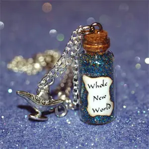 A Whole New World Glass Bottle Necklace: Aladdin and Jasmine Inspired Necklace with Genie Lamp Charm
