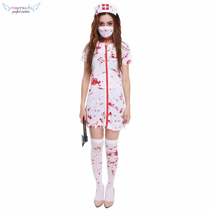 Costume cosplay fantasma di Halloween costume da infermiera medico per adulti
