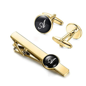 Stainless Steel Tie Clip and <strong>Initial</strong> <strong>Cufflinks</strong> for Men Women, Alphabet Letter A-W <strong>Cufflinks</strong> and Tie Pin Set for Business Wedding - Product Image 3