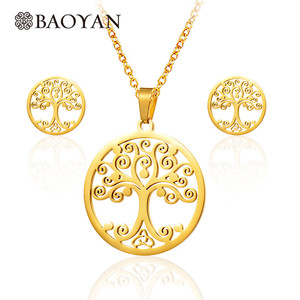 collar y aretes de juegos en acero inoxidable 316L <span class=keywords><strong>arbol</strong></span> especial en acero dorado inoxidable - Product Image 1