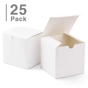 ขนาดเล็กของขวัญกล่อง 25 แพ็ค 4x4x4 สีขาวกระดาษคราฟท์ของขวัญกล่องฝาปิดสำหรับของขวัญ, crafting, กล่องคัพเค้ก
