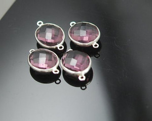 Connecteur de pierres précieuses en quartz rose rond à facettes en argent sterling 925 - Product Image 1