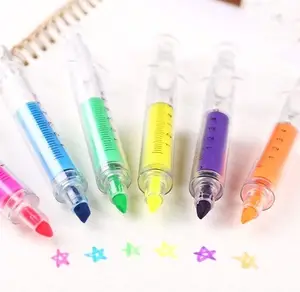 needle free colored syringe shape barrel highlighter/ballpen /pharmaceutical promotional injection pen in blister card