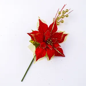 Tallo de flores de poinsettia primitivo de navidad roja
