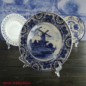 Plateau à gâteau en grès, assiette à bonbons, en céramique bleu et blanc - Product Image 1