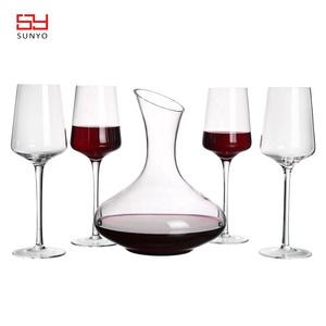 SUNYO Hand Blown Lead Free Crystal Glass <strong>Wine</strong> <strong>Decanter</strong> <strong>Set</strong> 4 <strong>Wine</strong> Glasses 500-1000ml Capacity Durable Classic Style Party Use - Product Image 2