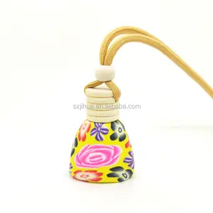 12ml wooden cap colorful Flower Printing vase Car Perfume Diffuse bottle polymer clay Glas Bottle