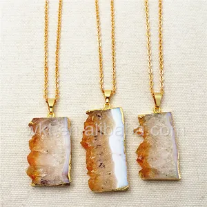 WT-N829 Wholesale Natural Freedom Yellow Citrine Slice Stone Necklace,Vintage Boho Citrine With Gold Plated Stone Necklace