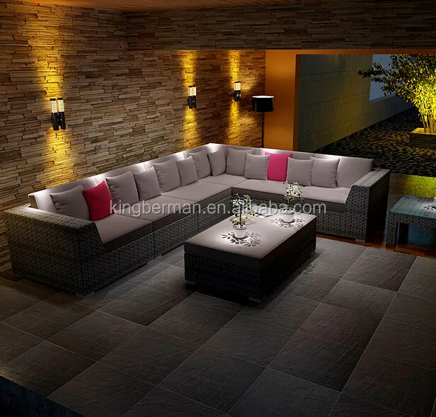 Mobiliário de jardim da moda moderno forma de l, conjunto de sofá rattan usado hotel lobby mobiliário