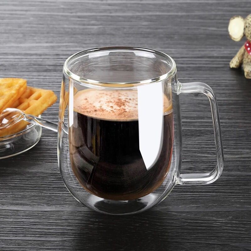 Handmade clear borosilicate drinking double wall glass mug