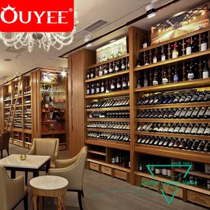 Muebles de decoración de tienda de vino, expositor de madera para diseño de tienda de vino, elegante y único