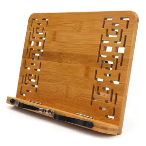 Dudukan buku bambu dapur kustom untuk membaca tampilan telepon kantor lipat portabel tinggi dapat diatur pemegang buku masak kayu