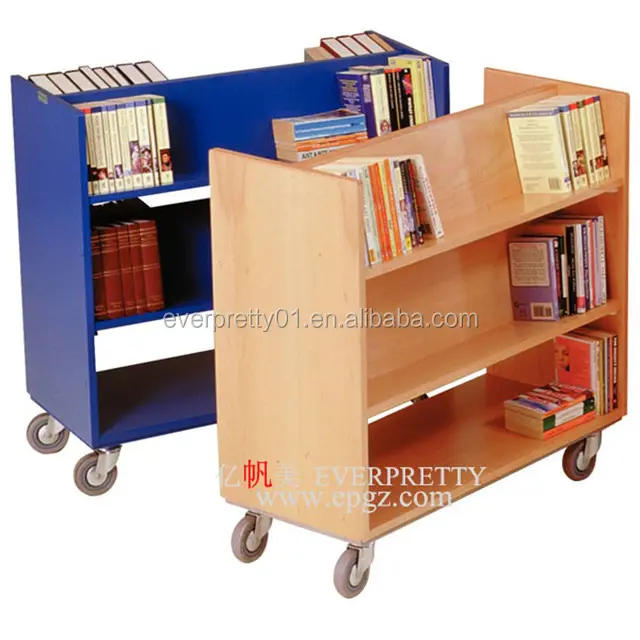 School Library Fuiniture Mobile Book Cabinet Wooden Cart Used In Preschool with Wheels