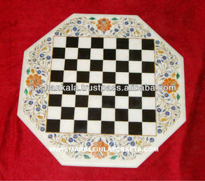<b>Chess</b> Design Marble Inlay Coffee <b>Table</b> Top - Product Image 1