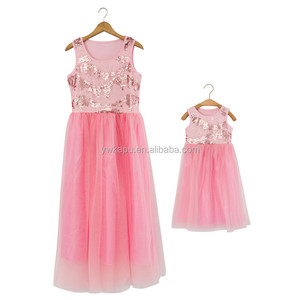 2018 d'été sans manches paillettes maman et moi robe élégante mère et fille jupe - Product Image 1