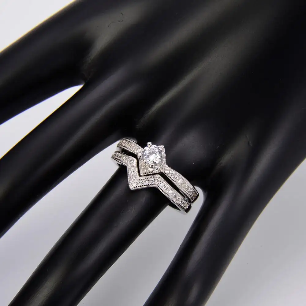 ZHILIAN Classic Couple Fine Jewelry Making 925 Silver Rings Set Diamond Wedding Engagement Ring Set