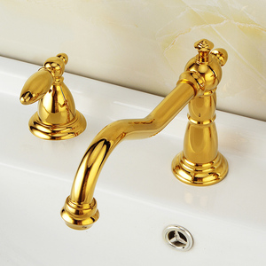 Fapully nuevo latón cromado mezclador de baño grifos baño de oro <span class=keywords><strong>tres</strong></span> agujeros <span class=keywords><strong>lavabo</strong></span> <span class=keywords><strong>grifo</strong></span> - Product Image 2