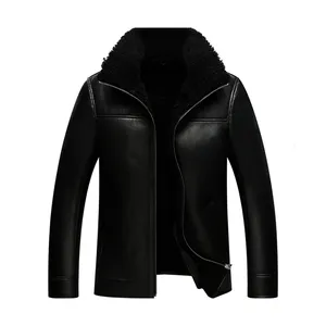 Ejecución exquisita para hombre negro doble cara de piel de cordero chaqueta de cuero estilos venta