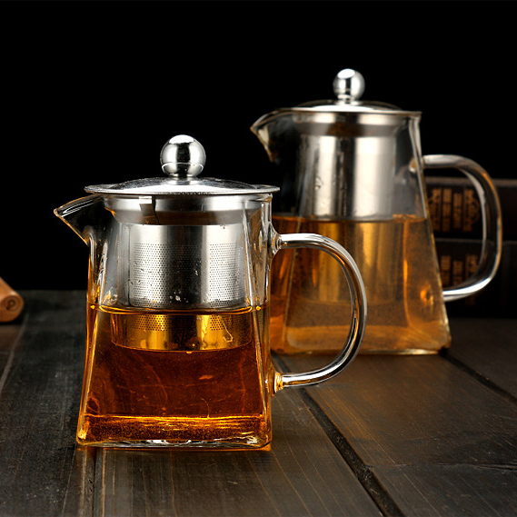 500ml square clear borosilicate heat-resistant glass teapot