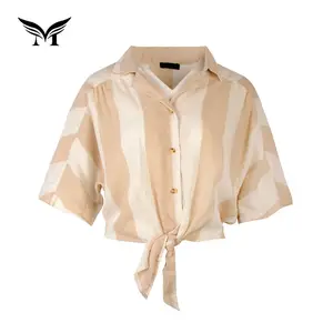 Realizzata in Cina <span class=keywords><strong>con</strong></span> motivo a righe Sexy in cotone corto in lino estivo Choli taglio camicette e top da <span class=keywords><strong>donna</strong></span> - Product Image 1