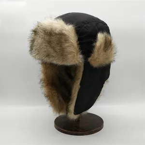 Custom Winter Fashion Water Resistant Black Russian Hat Faux Fur Lei Feng Trapper Hat