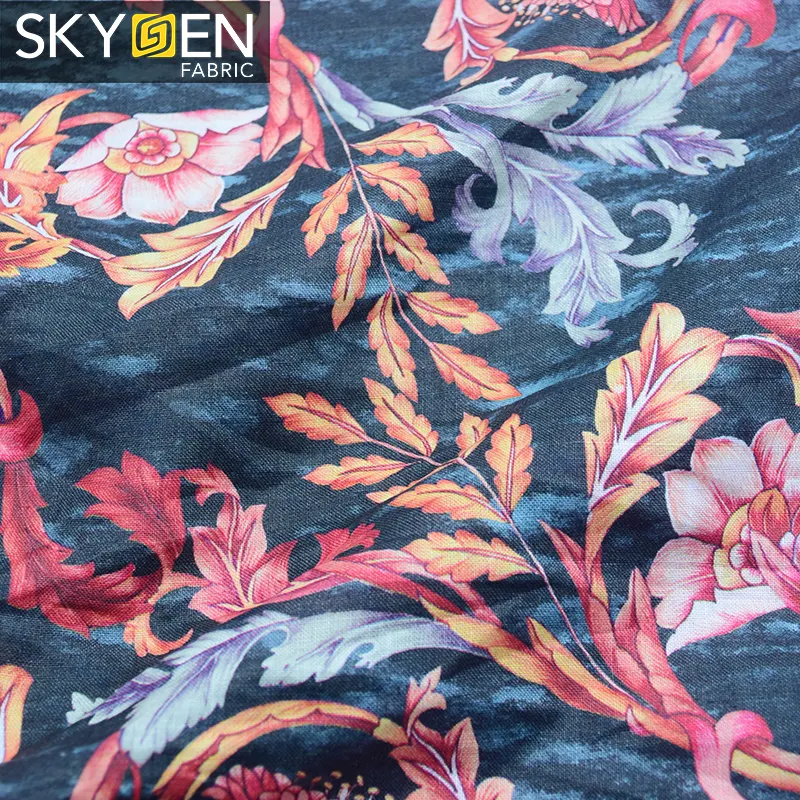 Skygen commercio all'ingrosso pianura tessuto morbido verdura stampato 100% tessuto di ramiè puro con il prezzo di fabbrica