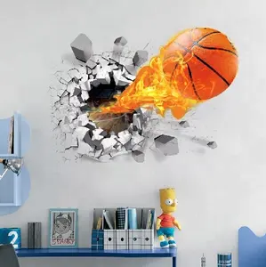 Neuer fliegender Basketball-Wandsticker Heim-Zubehör Kinder-Wandsticker 3D-Effekt abnehmbare PVC-Hausdekoration individuell angefertigte Frostfarbe