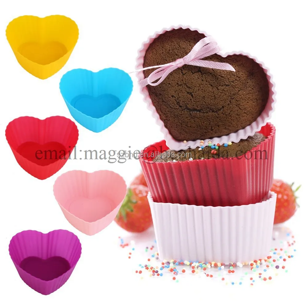 Moules à Cupcake colorés en forme de cœur, 1 pièce, doublures de Cupcake, de qualité alimentaire, résistant à la chaleur, gobelets de cuisson antiadhésifs en Silicone