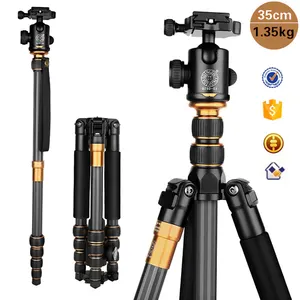 Tripé profissional q666c com 158cm, estativo, câmera dslr, monopé portátil, fibra de carbono, suporte para tripé