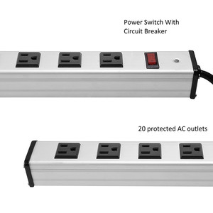 Regleta de seguridad metálica de alta resistencia con 20 tomas, enchufe de 3 pines de uso general/residencial, 15A 125V, de aleación de aluminio, estándar de EE. UU. - Product Image 4