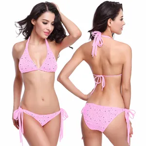 Wanita Seksi Dua Piece Pakaian Rhinestone Glitter Brasil Bikini Baju Renang