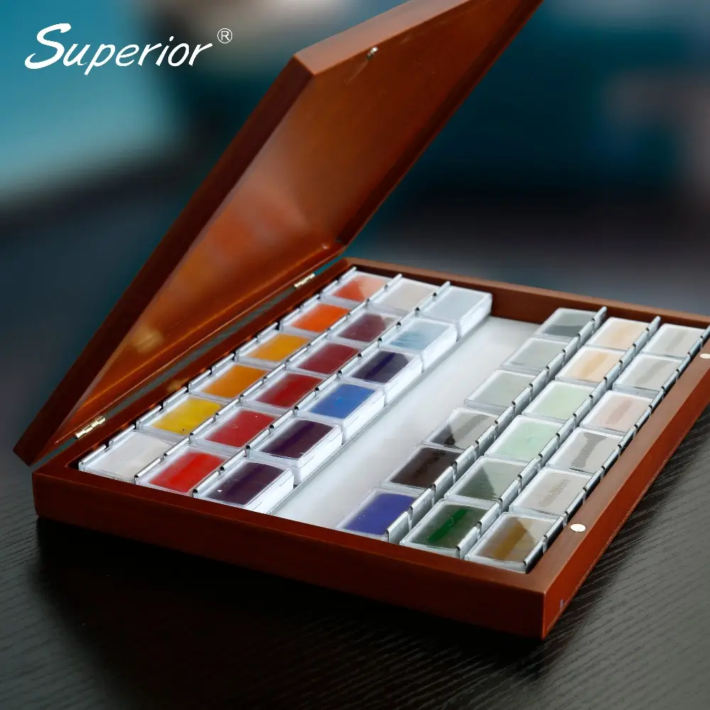 Superior Drawing Artist Painting Wooden Box Solid water Colour Set 48 Colors Water Color Set Half Pans And Full Pans