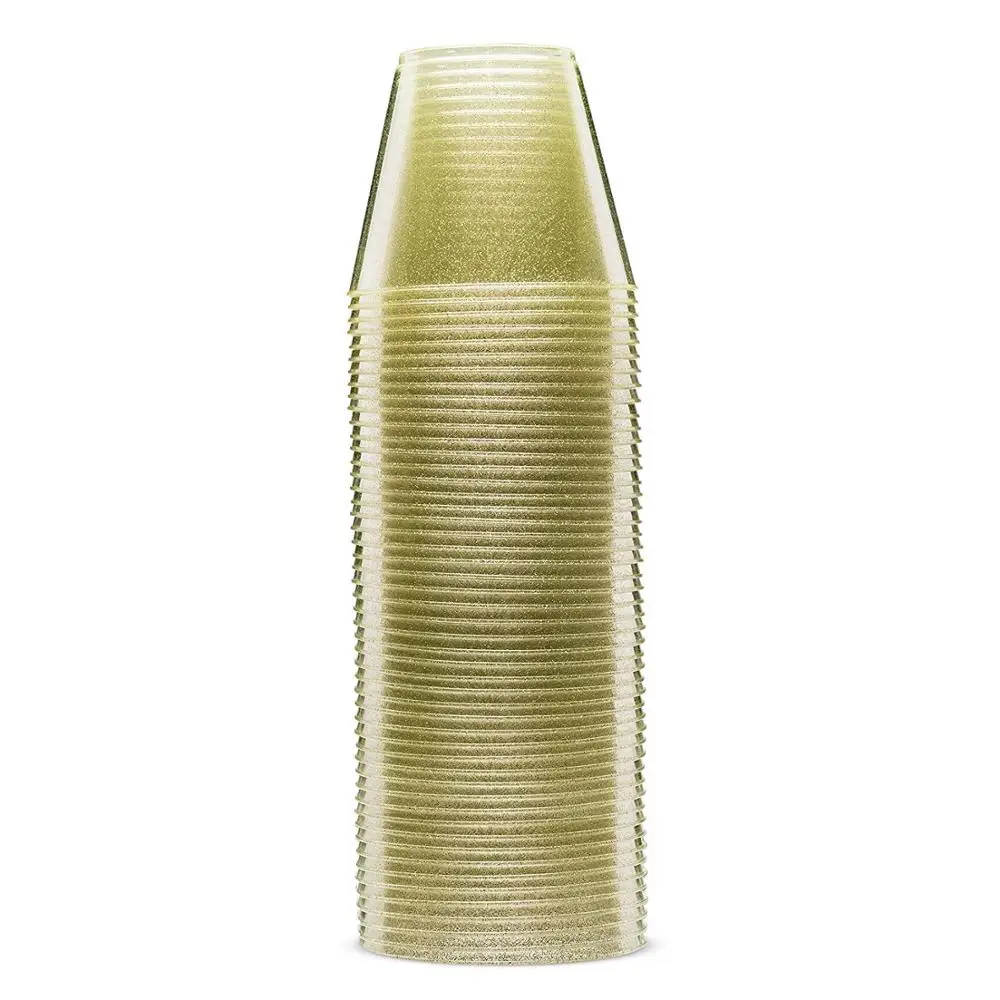 Пластиковая чашка с золотым блеском, 50 шт., 9 унций, 10 унций, 12 унций, 14 унций, 16 унций