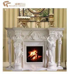 Natural White Carved Marble Fireplace With Lady Statue For Sale