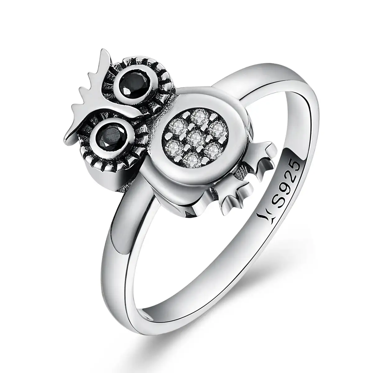 Bagreer SCR077 Мода 925 Серебряные кольца CZ в ретро-стиле с милой совой с отделкой кристаллами S925 из настоящего серебра и кубического циркония, кольцо на палец для женщин, ювелирные изделия
