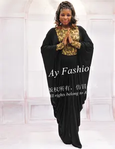Manga larga musulmanes vestidos elegante largo musulmana vestido abaya negro para las mujeres