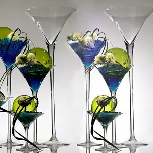Дешевые стеклянные вазы для мартини с цветами, стеклянная ваза в форме бокала для вина, стеклянная ваза для мартини с длинным стеблом