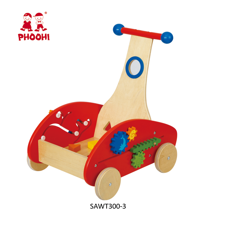 Деревянный ходунки большое колесо ходунки Оптовая Продажа Красный Многофункциональный игрушка для малышей от 18 м +