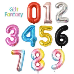 Balões de alumínio de 40 polegadas, materiais recicláveis, número 0-9 balões de folha de hélio, decoração de festa, design americano