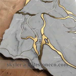 Statuario 화이트 대리석 황동 워터 제트 타일 모자이크 - Product Image 2