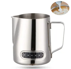 Pichet à <span class=keywords><strong>lait</strong></span> en acier inoxydable, de 600ml, avec thermomètre intégré, adapté au café, au Latte et <span class=keywords><strong>Cappuccino</strong></span> - Product Image 1