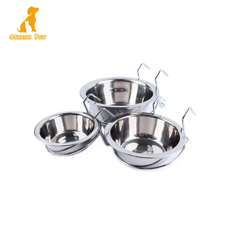 कॉप कप फांसी टोकरा पिंजरों खाद्य पानी कुत्ते कटोरा उच्च गुणवत्ता स्टेनलेस स्टील पालतू कटोरे और भक्षण पर्यावरण के अनुकूल गोल रखता